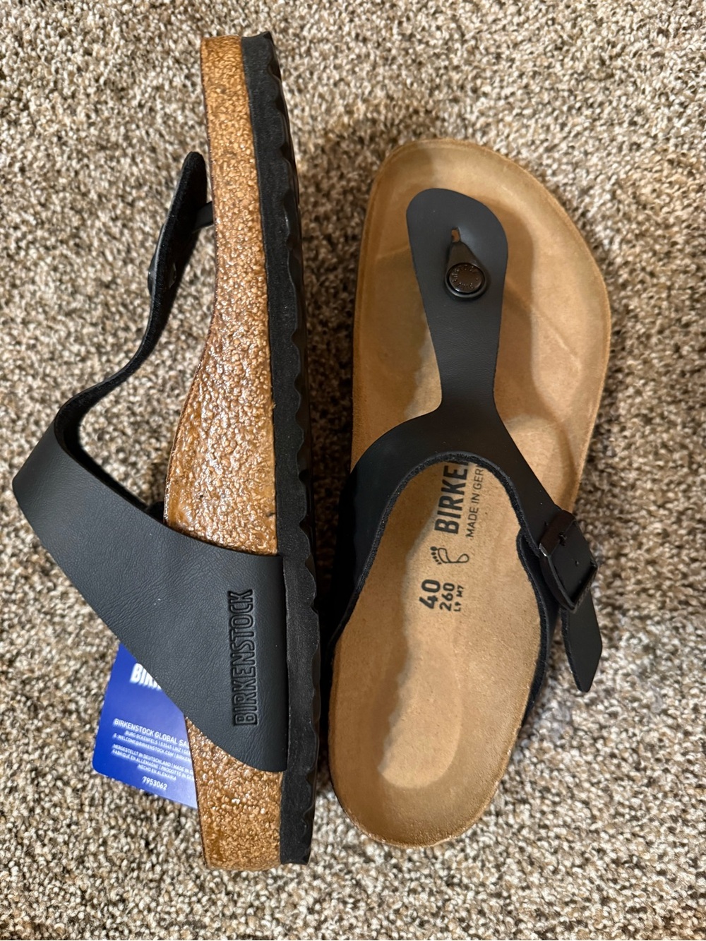 Birkenstock Black Thong Sandals with Natural Footbed - Picture 2 of 3